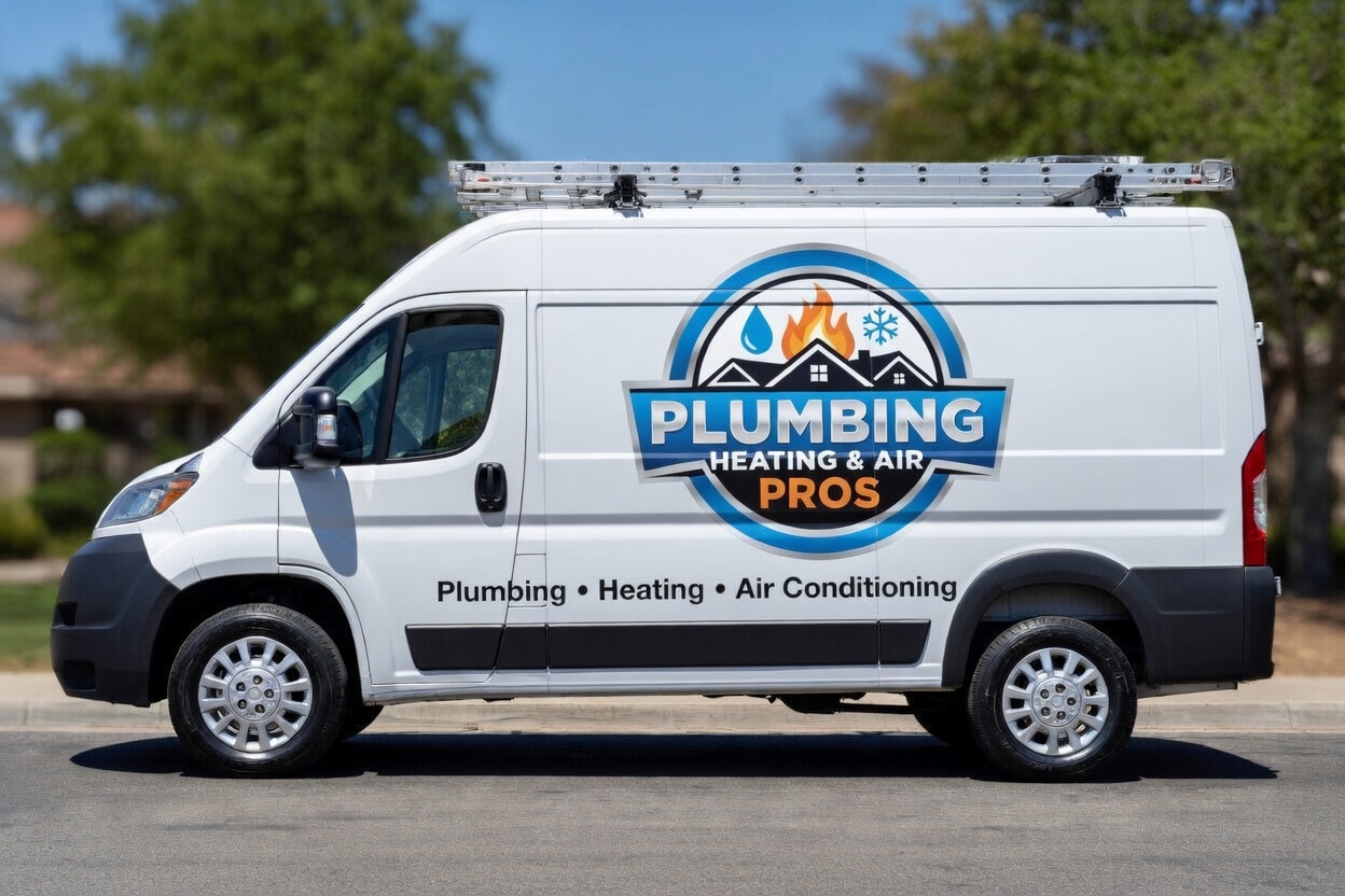 Local plumbing heating and air service van serving Duarte